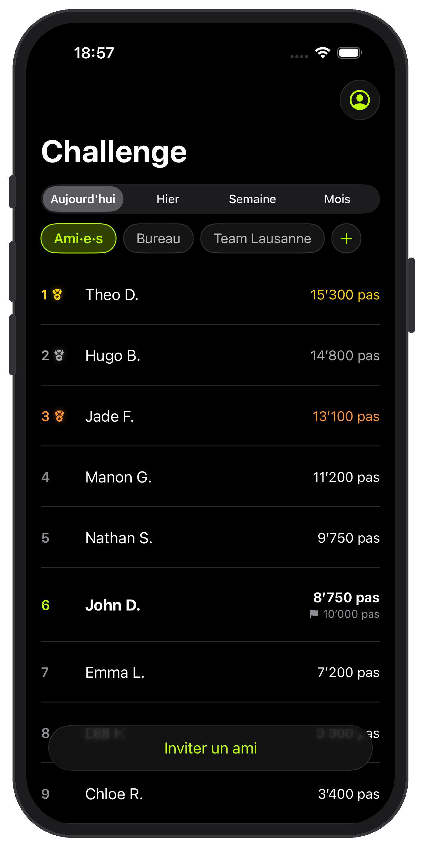 Classement vsteps sur iPhone
