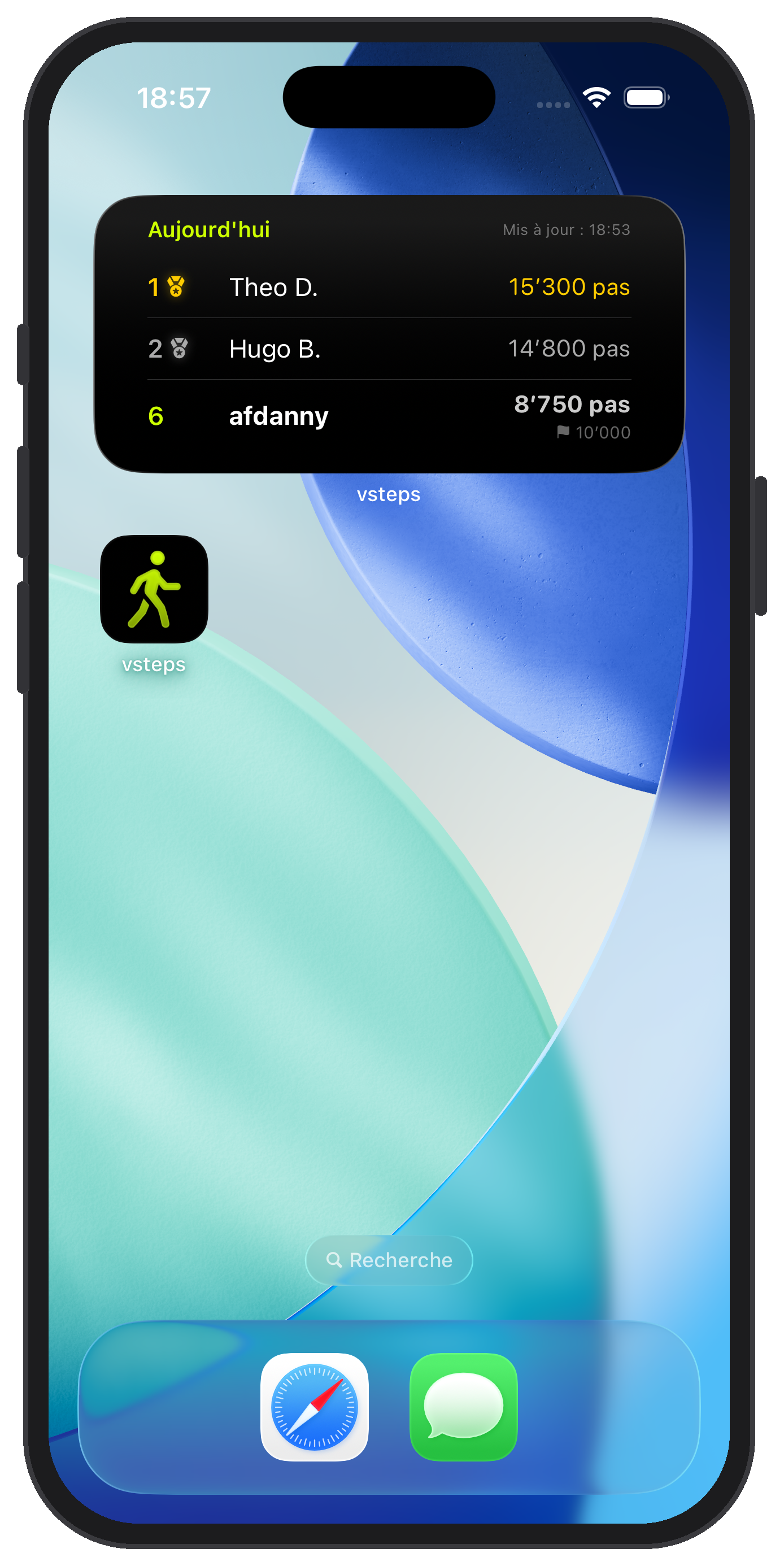 Widget vsteps sur écran d'accueil iPhone